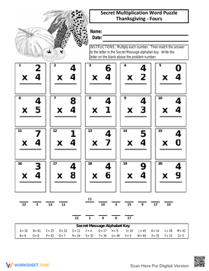 Thanksgiving Multiplication Word Puzzle Fun