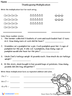 Thanksgiving Multiplication Worksheet Fun