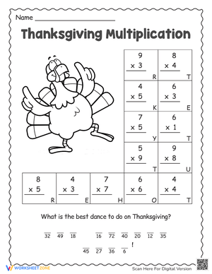Engaging Thanksgiving Multiplication Worksheet