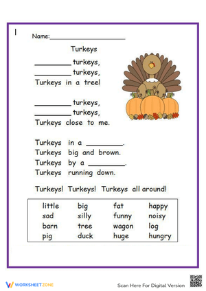 Thanksgiving Poem Frame Worksheet