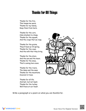 A Worksheet on Thanksgiving Gratitude & Appreciation