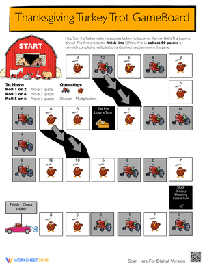 Thanksgiving Turkey Trot Math Game | Essential Grade 3-5