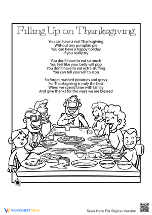 Filling Up on Thanksgiving Worksheet