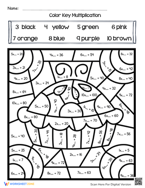 Solve and Color: Thanksgiving Multiplication Worksheet