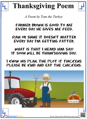 Read and Reflect on this Thanksgiving Poem Worksheet