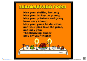 Celebrate with a Thanksgiving Dinner Poem Worksheet