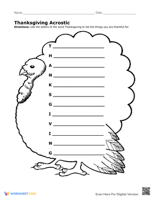 Create a Thanksgiving Acrostic Poem Worksheet