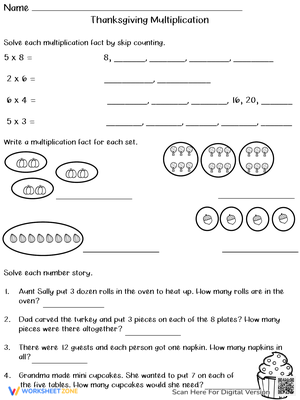 Master Multiplication with Thanksgiving Worksheet