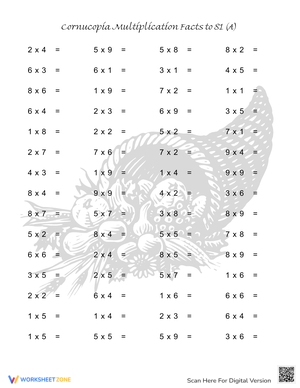 Practice Multiplication Facts with Cornucopia Worksheet