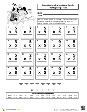 Solve Thanksgiving Multiplication Puzzle with Worksheet