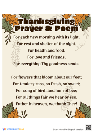 Reflect with a Thanksgiving Prayer Poem Worksheet