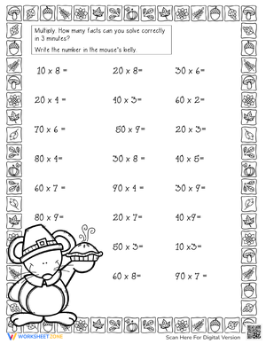 Practice Multiplication with Thanksgiving Worksheet
