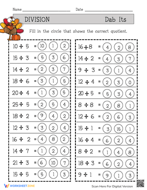 Thanksgiving Division Fact Practice | Essential Grade 3