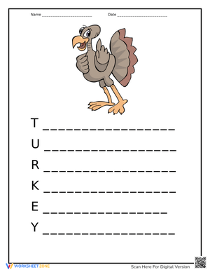 Write a Turkey Acrostic Poem with this Worksheet