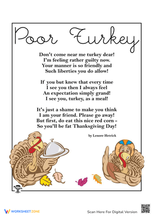 Enjoy 'Poor Turkey' Thanksgiving Worksheet