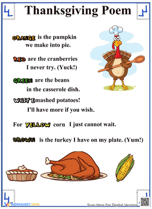 Enjoy Thanksgiving Poem Worksheet