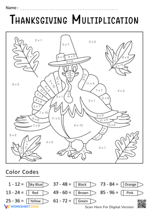 Color and Multiply: Thanksgiving Worksheet Fun