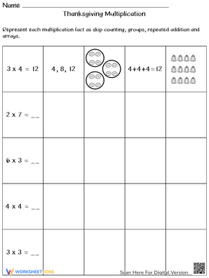 Advanced Thanksgiving Multiplication Worksheet