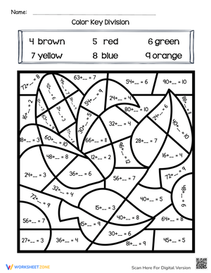 Thanksgiving Color by Key: Division Worksheet