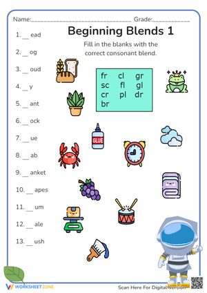 Beginning Blends Worksheet 1 - Consonant Blends Practice!