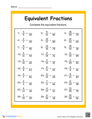 Learn with Equivalent Fractions Worksheet
