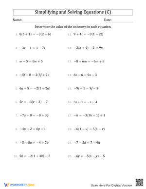 Simplify and Solve Algebraic Equations