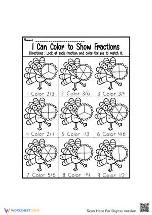 Turkey Fractions Coloring Page