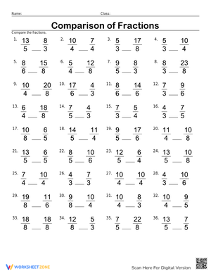Comparing Improper Fractions Practice