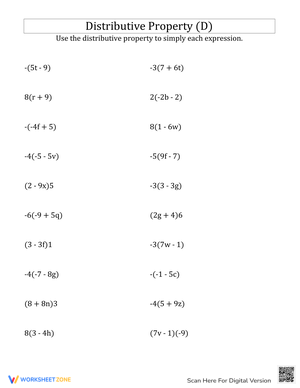 Algebra Distributive Property Worksheet