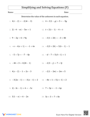 Simplifying and Solving Equations Practice
