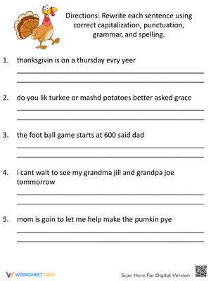 Thanksgiving Proofreading Worksheet