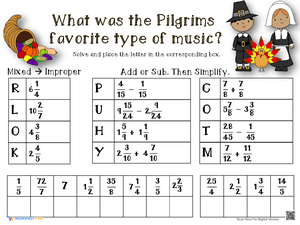 Thanksgiving Fraction Riddle Worksheet