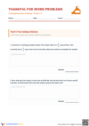 Thanksgiving Math Word Problems | Essential Grade 7-8 Ready