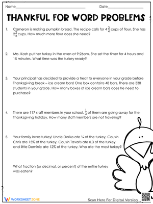 Thanksgiving Math Word Problems