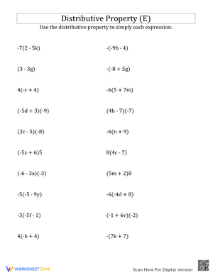 Practice Algebra with the Distributive Property Worksheet