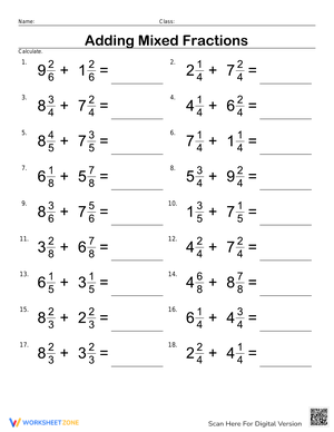 Adding Mixed Fractions