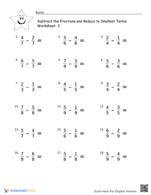 Subtracting Fractions Practice Worksheet