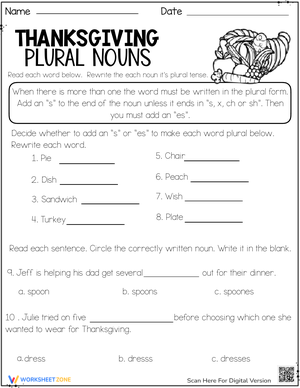 Thanksgiving Themed Plural Nouns Practice
