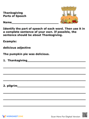 Thanksgiving Parts of Speech Worksheet | Essential Grade 3-6