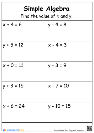 Simple Algebra Practice Worksheet