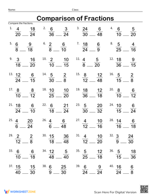 Comparing Equivalent Fractions Worksheet