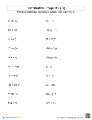 Algebra Distributive Property Practice Worksheet