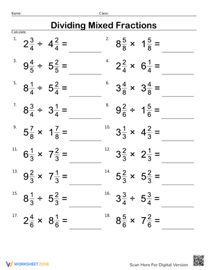 Division of Mixed Fractions Practice