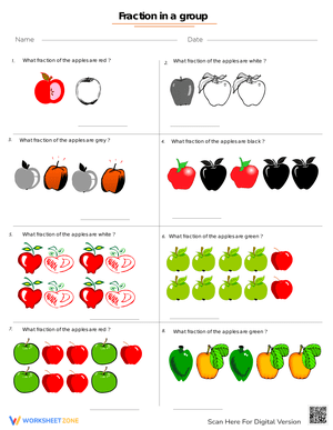 Fractions Applied to a Group of Fruits Worksheet
