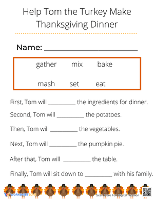 Thanksgiving Verb Worksheet | Grade 3 Printable