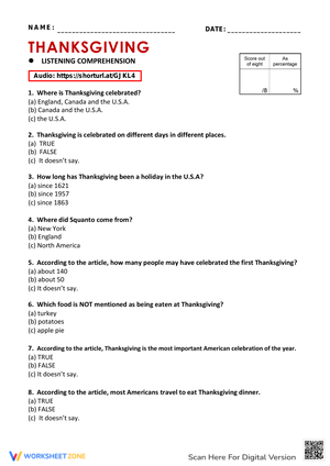 Thanksgiving Listening Practice | Grade 6-8 Essential