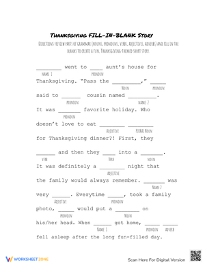 Thanksgiving Fill-In-Blank Story
