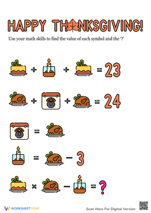 Engaging Thanksgiving Algebra Worksheet