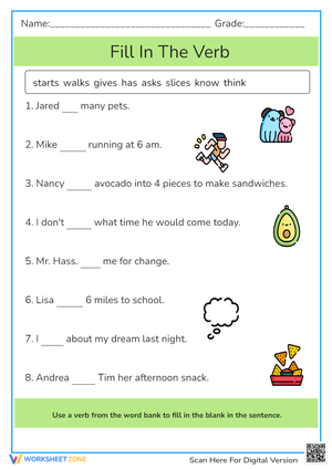 Get into Grammar: Fill in the Verb Worksheet