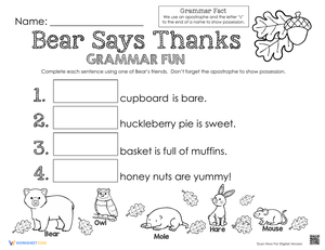 Bear Says Thanks Grammar: Essential Printable Worksheet